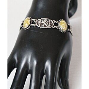 Vintage Sterling Silver Hallmark Scottish Bracelet Lion Agate Safety Chain